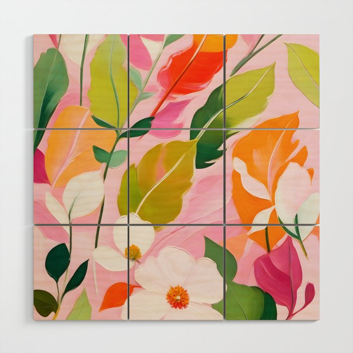 Pastelchio, Pastel Floral Botanical Spring, Flowers Blush Blossom Pink Garden Painting, Bohemian Chic Subdued Nature Plants Wood Wall Art Gallery Image 1