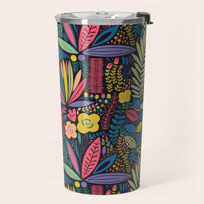 Retro colorful jungle nature plant pattern Travel Mug Gallery Image 2