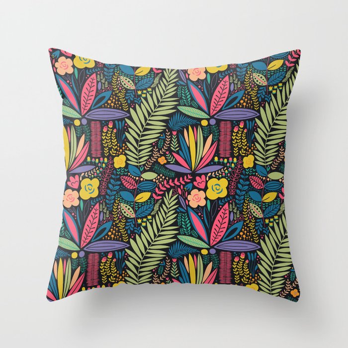 Retro colorful jungle nature plant pattern Throw Pillow Gallery Image 6