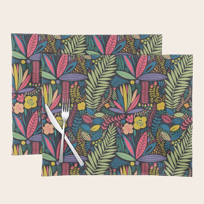 Retro colorful jungle nature plant pattern Placemat Gallery Image 1