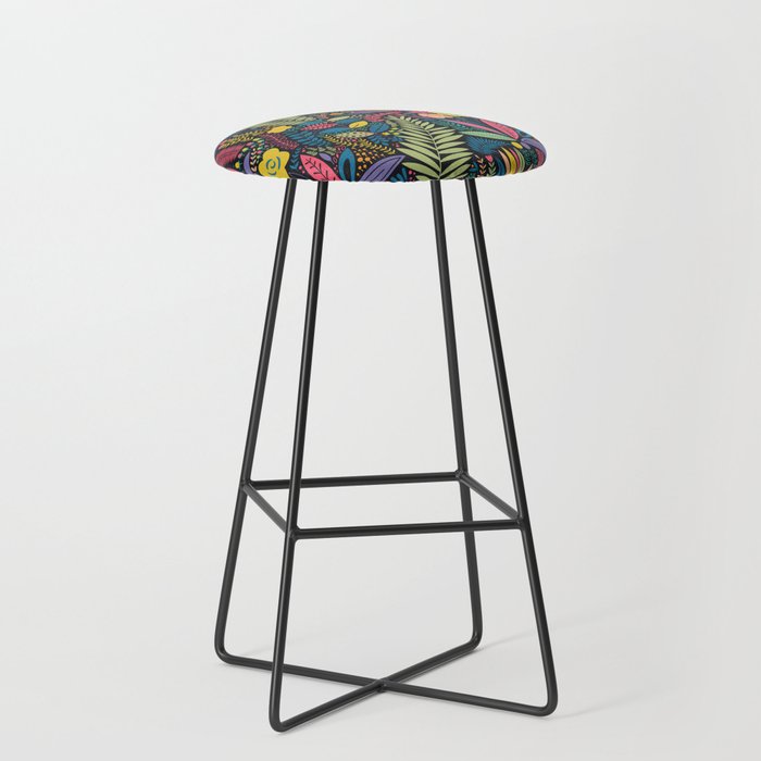 Retro colorful jungle nature plant pattern Stool Gallery Image 1