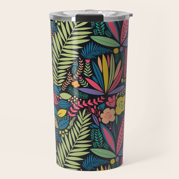 Retro colorful jungle nature plant pattern Travel Mug Gallery Image 1