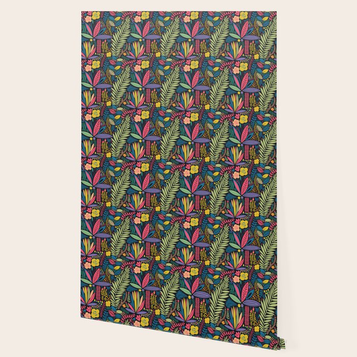 Retro colorful jungle nature plant pattern Wallpaper Gallery Image 2