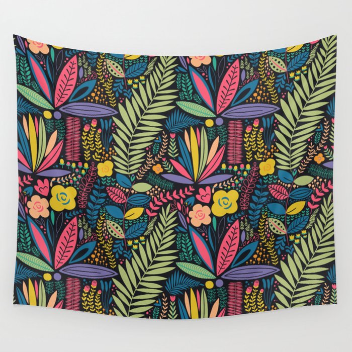 Retro colorful jungle nature plant pattern Wall Tapestry Gallery Image 4