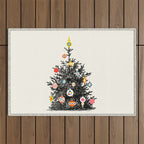 Retro Decorated Christmas Tree Outdoor Rug Gallery Image 1