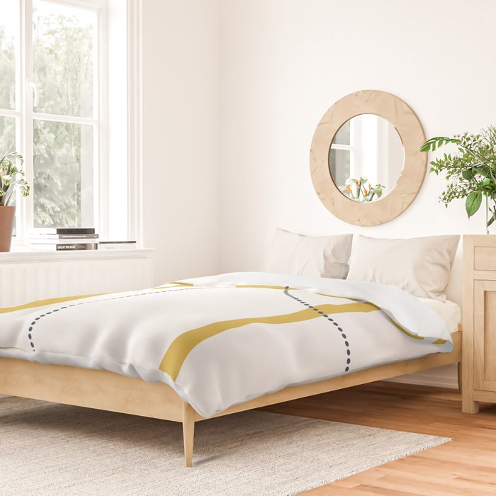 Mustard Rings Midcentury Modern Minimalist Abstract with Navy Blue and White Duvet Cover Gallery Image 2