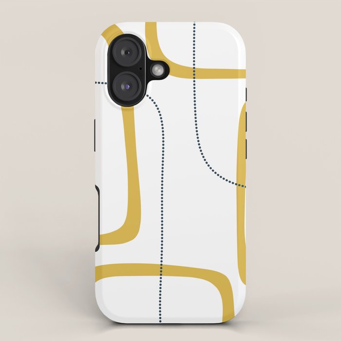 Mustard Rings Midcentury Modern Minimalist Abstract with Navy Blue and White iPhone Case Gallery Image 1
