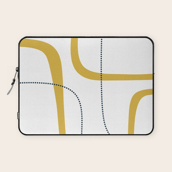 Mustard Rings Midcentury Modern Minimalist Abstract with Navy Blue and White Laptop Sleeve Gallery Image 1