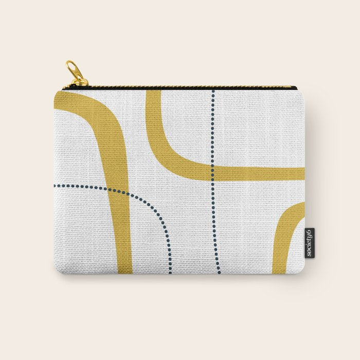 Mustard Rings Midcentury Modern Minimalist Abstract with Navy Blue and White Carry All Pouch Gallery Image 1
