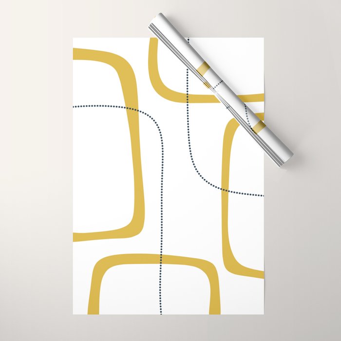 Mustard Rings Midcentury Modern Minimalist Abstract with Navy Blue and White Wrapping Paper Gallery Image 1