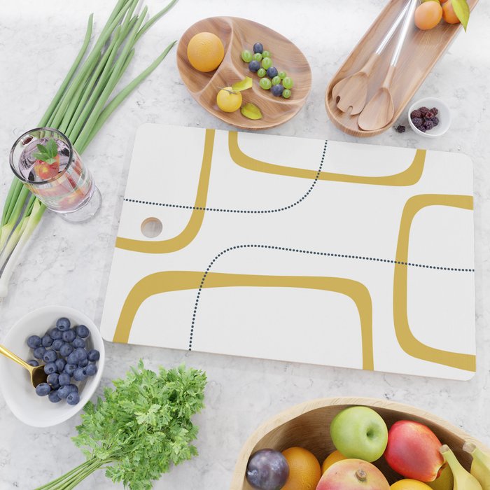 Mustard Rings Midcentury Modern Minimalist Abstract with Navy Blue and White Cutting Board Gallery Image 2