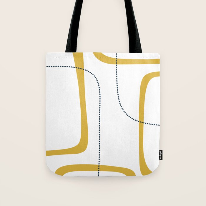 Mustard Rings Midcentury Modern Minimalist Abstract with Navy Blue and White Tote Bag Gallery Image 1