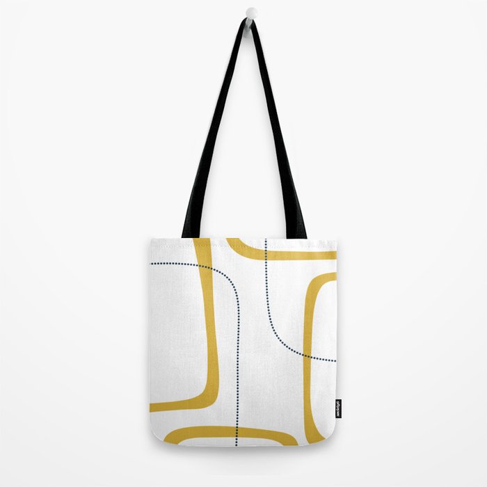 Mustard Rings Midcentury Modern Minimalist Abstract with Navy Blue and White Tote Bag Gallery Image 2