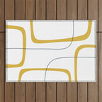 Mustard Rings Midcentury Modern Minimalist Abstract with Navy Blue and White Outdoor Rug Gallery Image 1