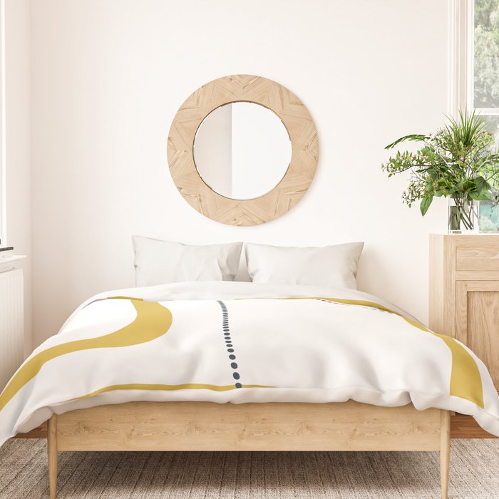 Mustard Rings Midcentury Modern Minimalist Abstract with Navy Blue and White Duvet Cover Gallery Image 3