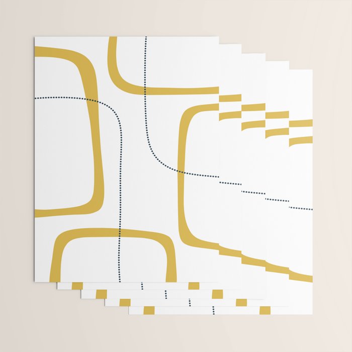 Mustard Rings Midcentury Modern Minimalist Abstract with Navy Blue and White Wrapping Paper Gallery Image 3