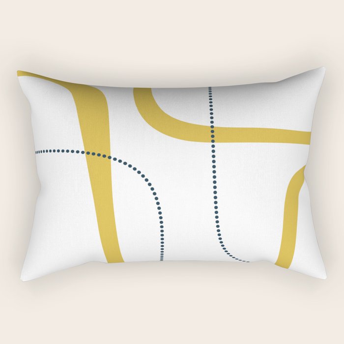 Mustard Rings Midcentury Modern Minimalist Abstract with Navy Blue and White Rectangular Pillow Gallery Image 1