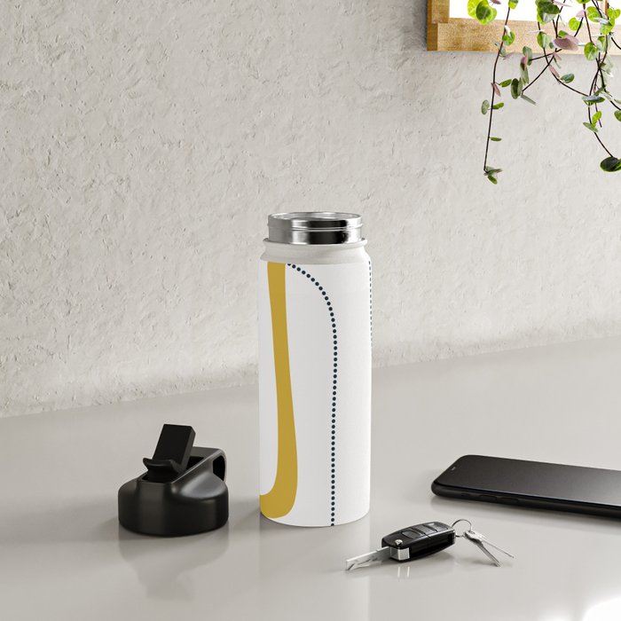 Mustard Rings Midcentury Modern Minimalist Abstract with Navy Blue and White Water Bottle Gallery Image 4