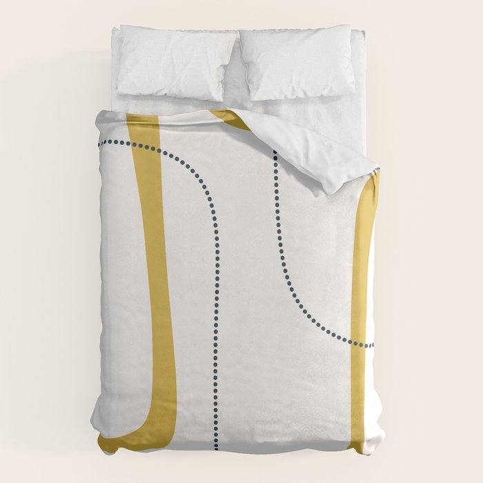 Mustard Rings Midcentury Modern Minimalist Abstract with Navy Blue and White Duvet Cover Gallery Image 1