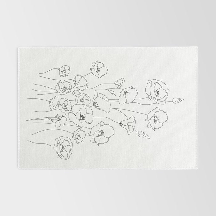 Poppy Flowers Line Art Rug Gallery Image 2