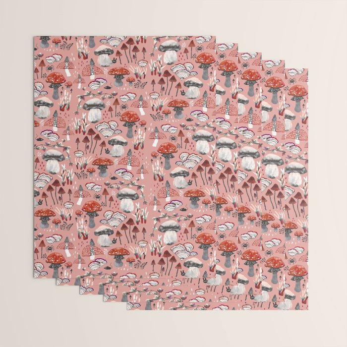 Fungi Farmer Land (Mushroom Land) - RED Wrapping Paper Gallery Image 3