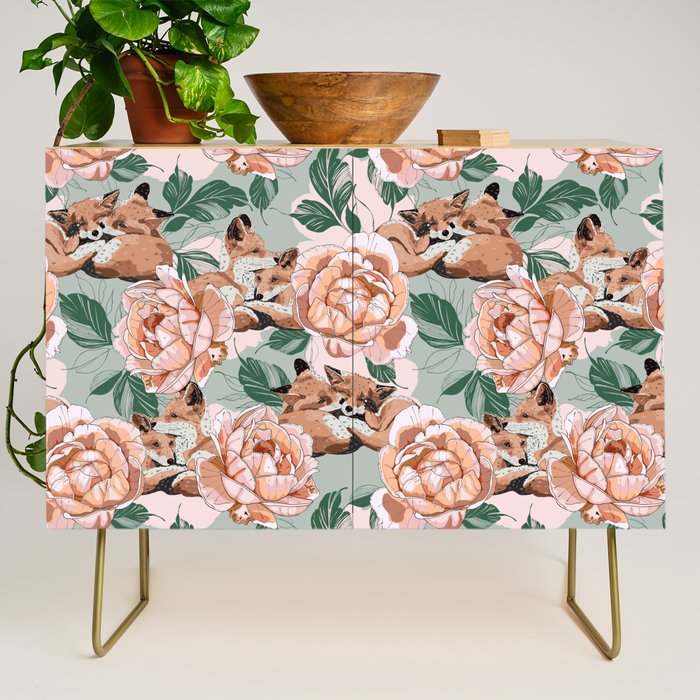 Red foxes in the rose bushes 24 Credenza Gallery Image 1