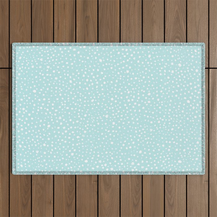 Minimal Painted Smudge Dots Pattern in Light Aqua Outdoor Rug Gallery Image 1