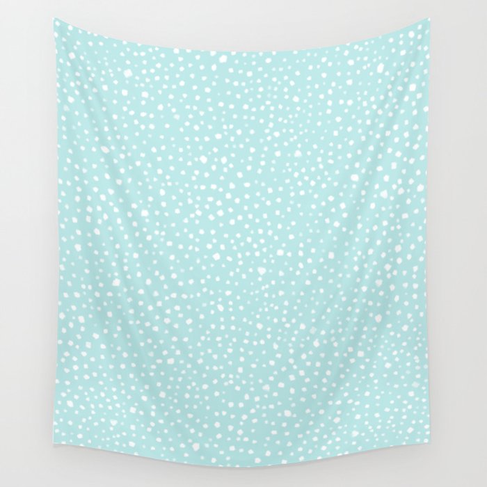 Minimal Painted Smudge Dots Pattern in Light Aqua Wall Tapestry Gallery Image 4