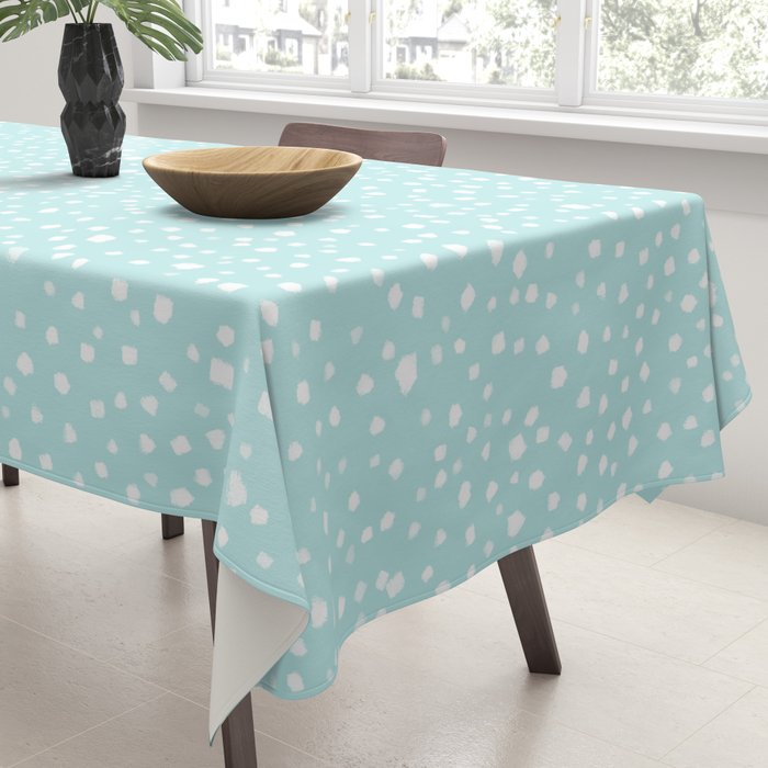Minimal Painted Smudge Dots Pattern in Light Aqua Tablecloth Gallery Image 3