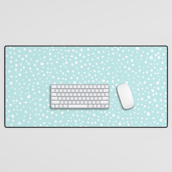 Minimal Painted Smudge Dots Pattern in Light Aqua Desk Mat Gallery Image 1