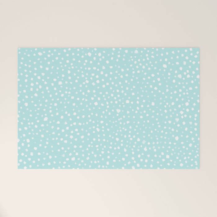 Minimal Painted Smudge Dots Pattern in Light Aqua Welcome Mat Gallery Image 1