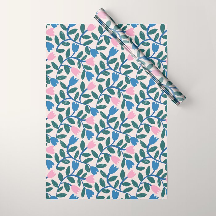 Simple Floral - Blue, Pink and Green Wrapping Paper Gallery Image 1