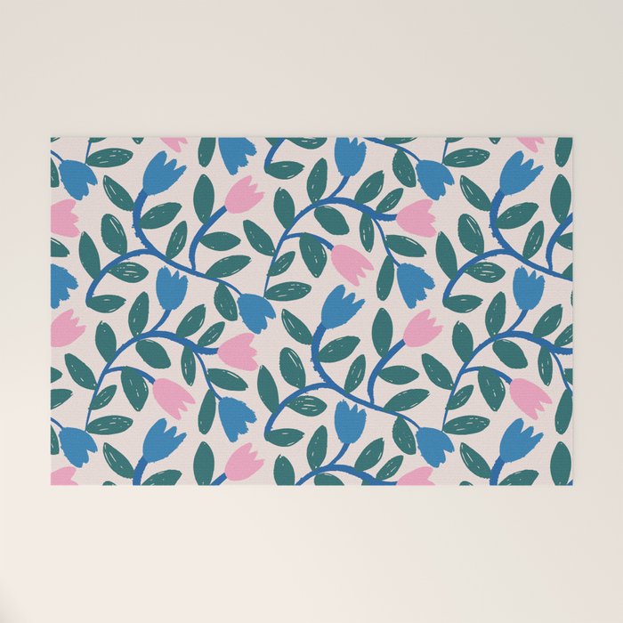 Simple Floral - Blue, Pink and Green Welcome Mat Gallery Image 1
