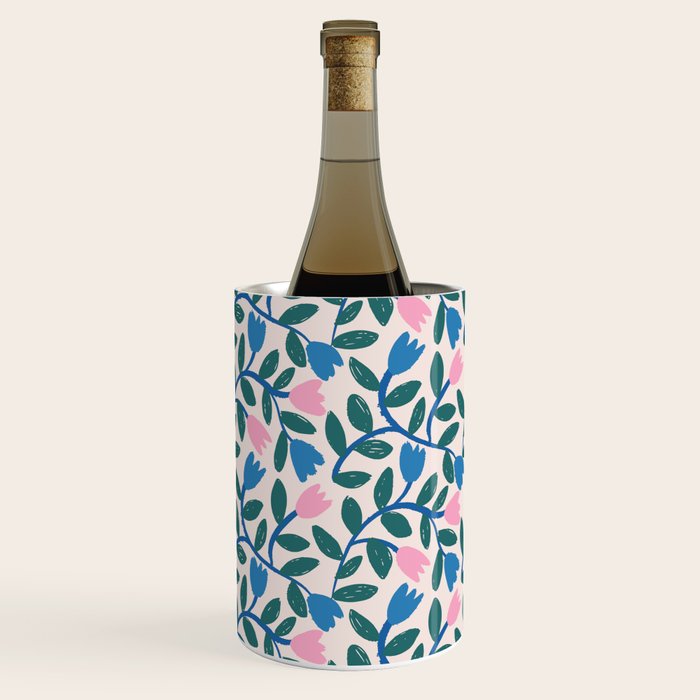 Simple Floral - Blue, Pink and Green Wine Chiller Gallery Image 2