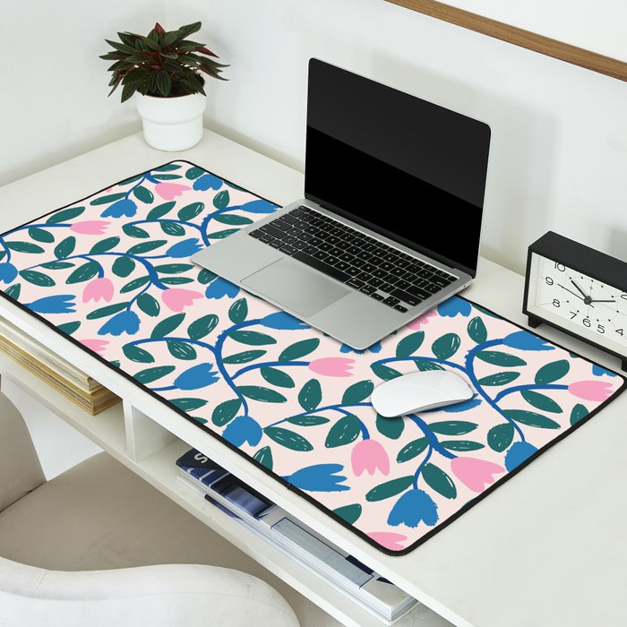 Simple Floral - Blue, Pink and Green Desk Mat Gallery Image 2