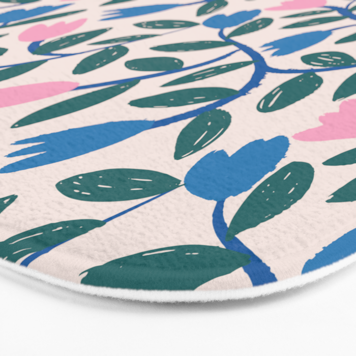Simple Floral - Blue, Pink and Green Bath Mat Gallery Image 3