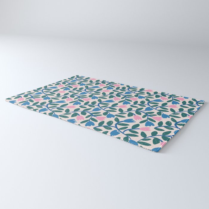 Simple Floral - Blue, Pink and Green Rug Gallery Image 3