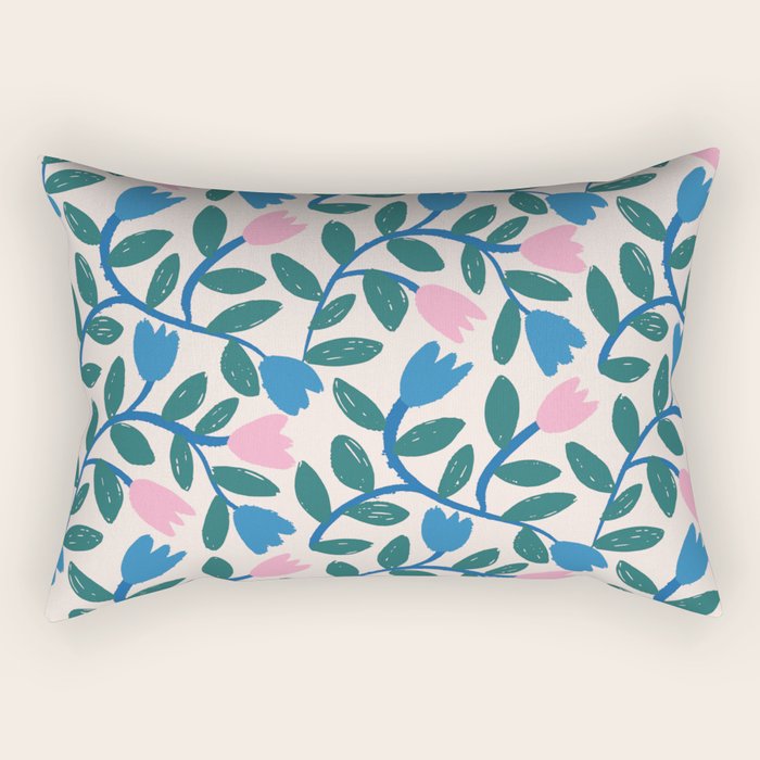Simple Floral - Blue, Pink and Green Rectangular Pillow Gallery Image 2