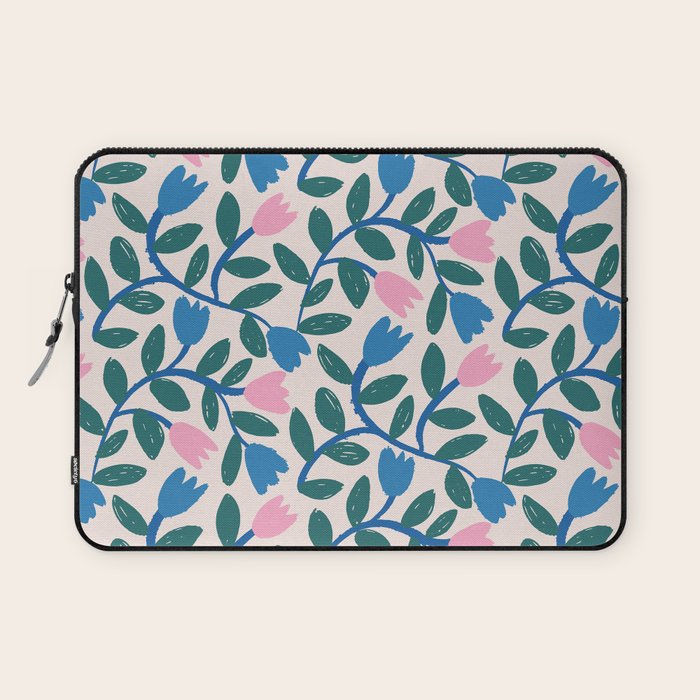 Simple Floral - Blue, Pink and Green Laptop Sleeve Gallery Image 1