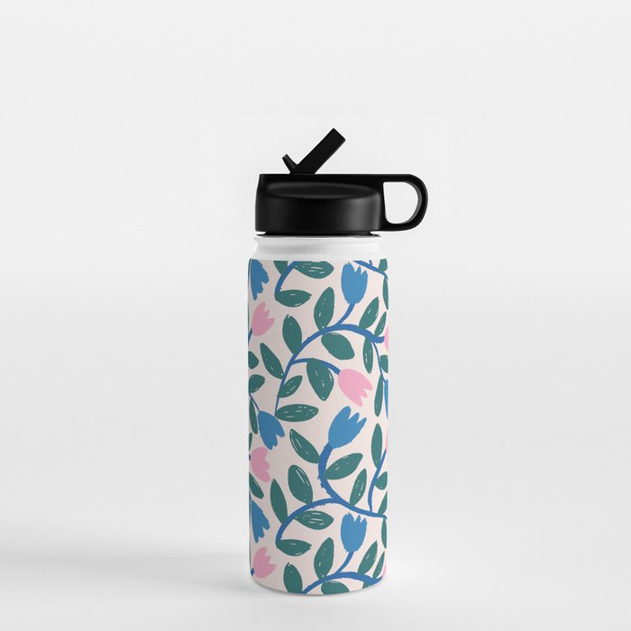 Simple Floral - Blue, Pink and Green Water Bottle Gallery Image 1