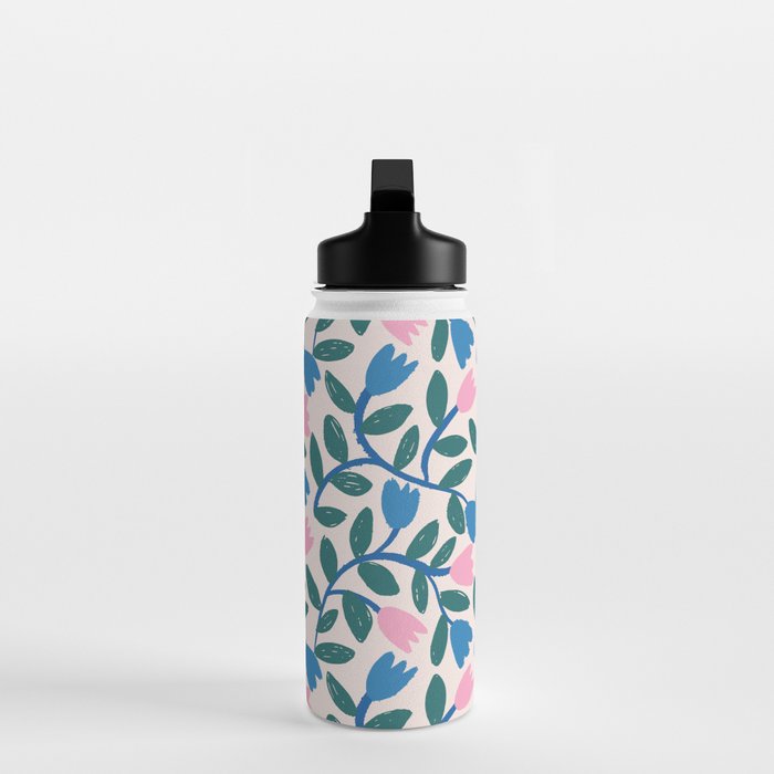 Simple Floral - Blue, Pink and Green Water Bottle Gallery Image 3