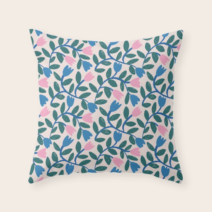 Simple Floral - Blue, Pink and Green Throw Pillow Gallery Image 6