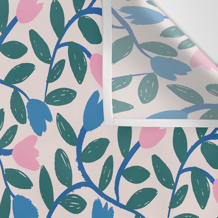 Simple Floral - Blue, Pink and Green Wall Tapestry Gallery Image 3