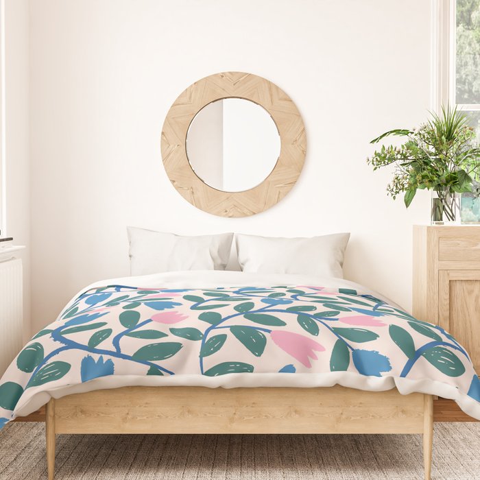 Simple Floral - Blue, Pink and Green Duvet Cover Gallery Image 3