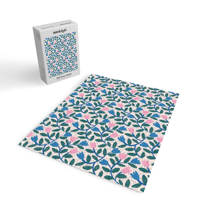 Simple Floral - Blue, Pink and Green Jigsaw Puzzle Gallery Image 2