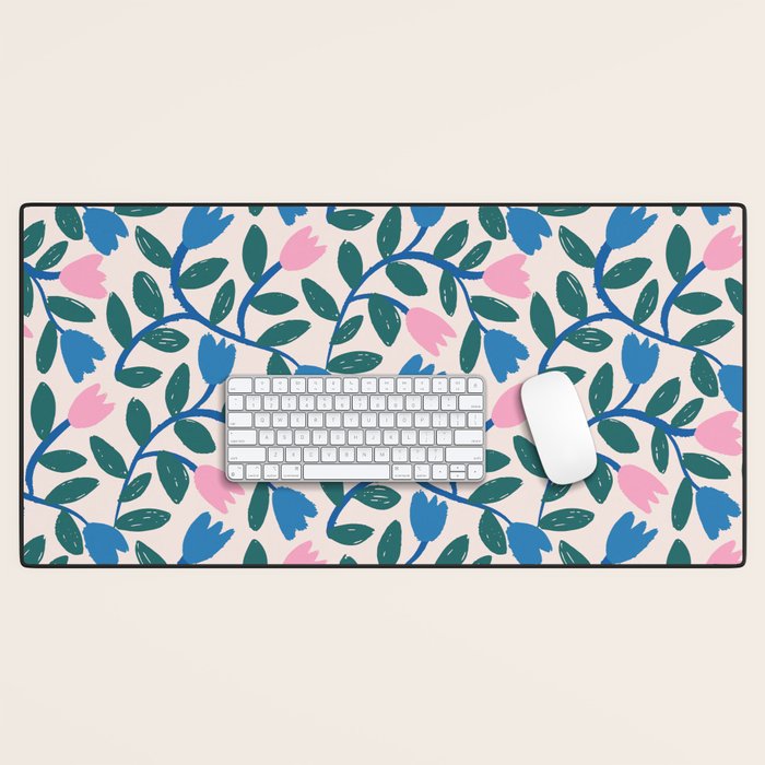 Simple Floral - Blue, Pink and Green Desk Mat Gallery Image 1