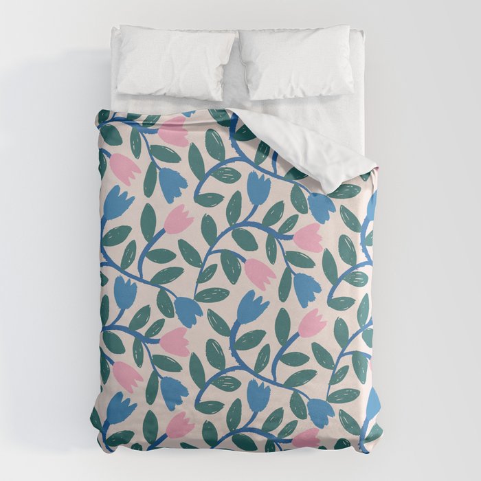 Simple Floral - Blue, Pink and Green Duvet Cover Gallery Image 1