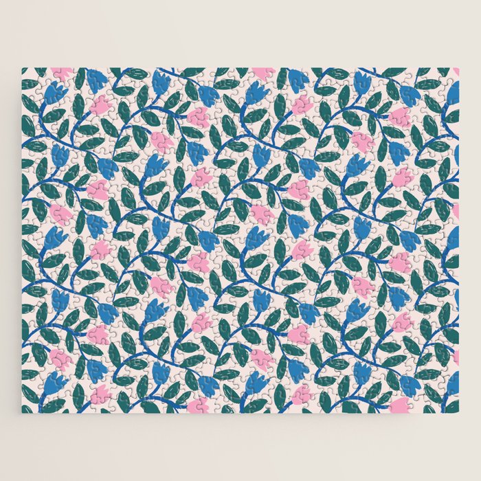 Simple Floral - Blue, Pink and Green Jigsaw Puzzle Gallery Image 1