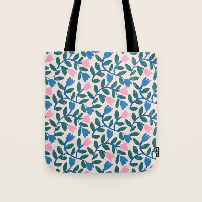 Simple Floral - Blue, Pink and Green Tote Bag Gallery Image 1