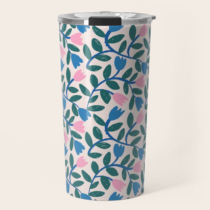 Simple Floral - Blue, Pink and Green Travel Mug Gallery Image 1